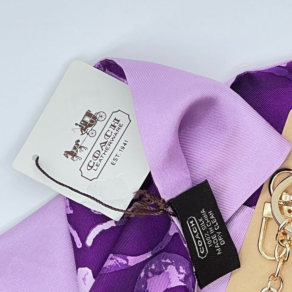 Coach Purple Signature Bag Scarf + Unbranded Crystal High Heel Bag Charm Set NEW - Picture 12 of 16